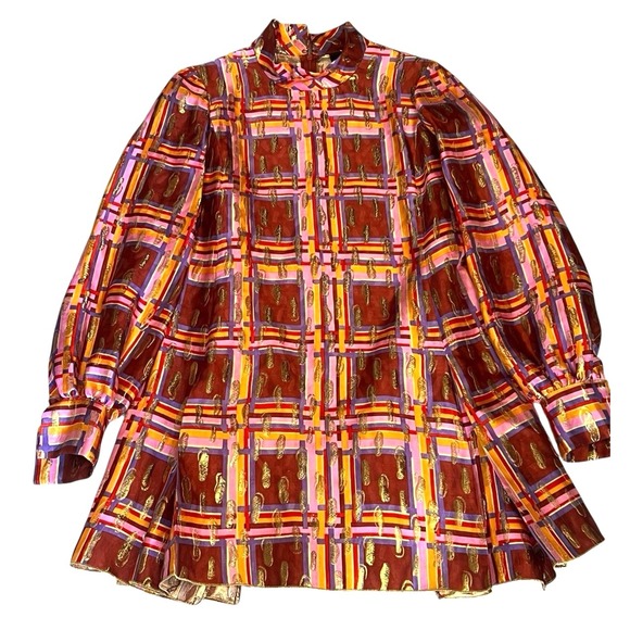 Anna Sui Dresses & Skirts - Anna Sui runway2016 metalic puff sleeve a line retro mini dress sz 2/M